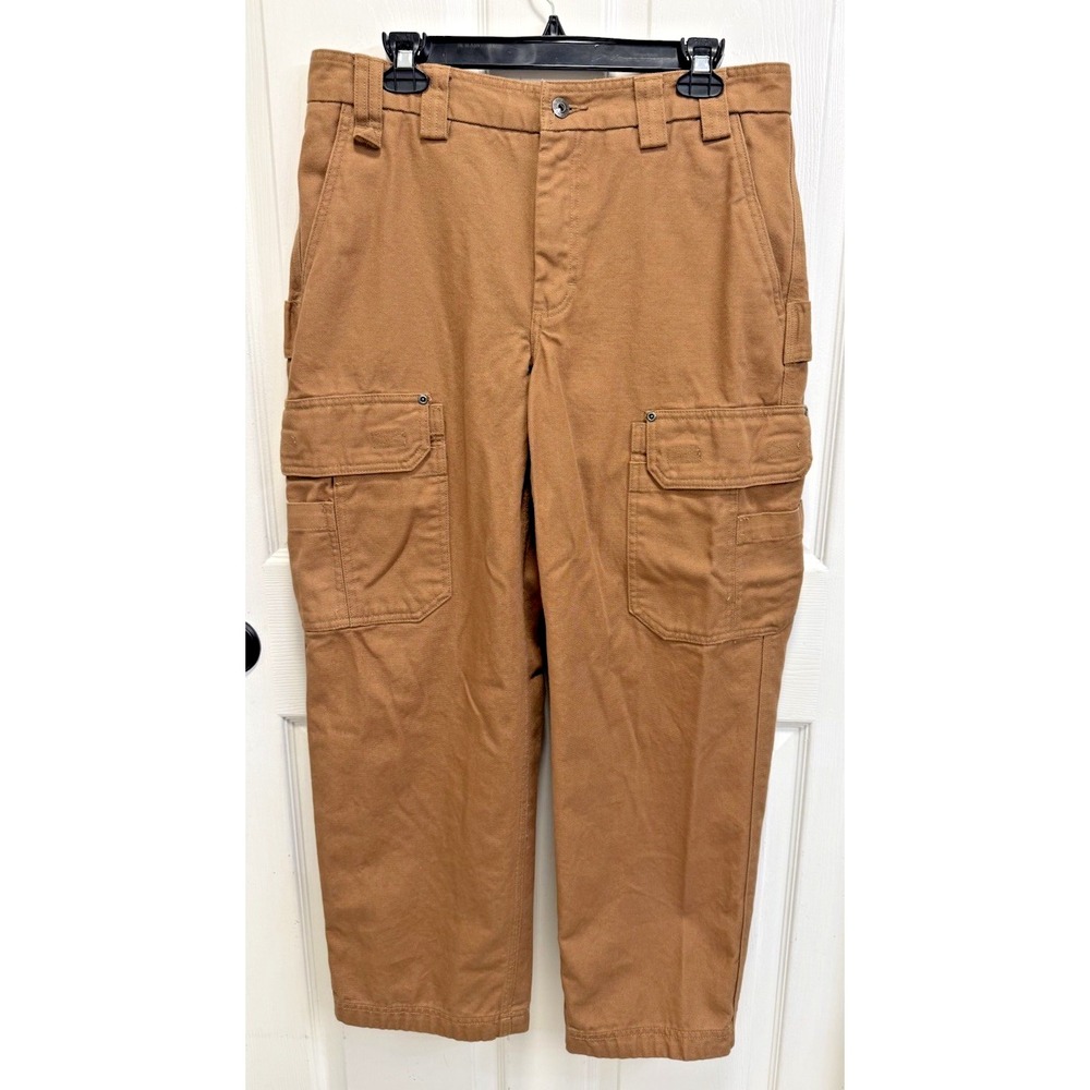Duluth Trading Co Mens Work Pants 34x30 (29L) Brown Canvas Carpenter HEAVY DUCK